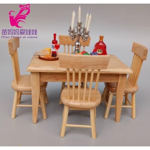 Mini 1:12 doll house furniture table and chair set wooden furnishing for 1:8 bjd doll accessories