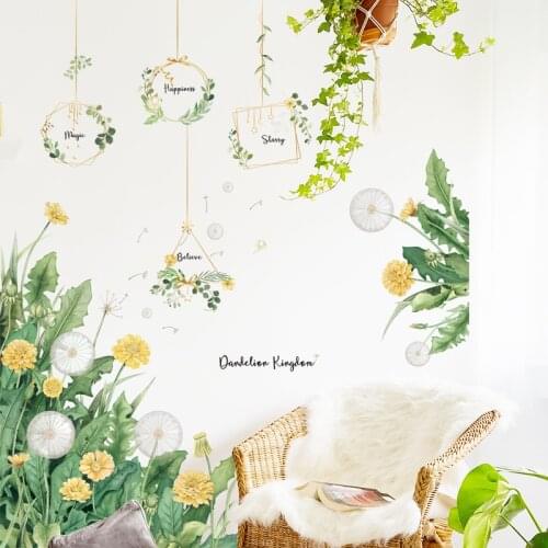 Nordic Fresh Dandelion Chlorophytum Wall Stickers Living Room Background Self-adhesive Decorative Decals Home Decor