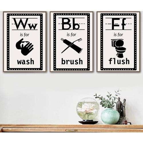 Wash Hand Brush Teeth Toilet Bowl Quote Wall Art Canvas Painting Nordic Posters And Prints Wall Pictures For Bathroom Room Decor