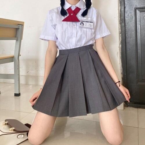 Solid Color Eight-box Skirt Basic Jk Pleated Skirt Gray College Style Students High-waisted Skirt Suit Girl School Uniform