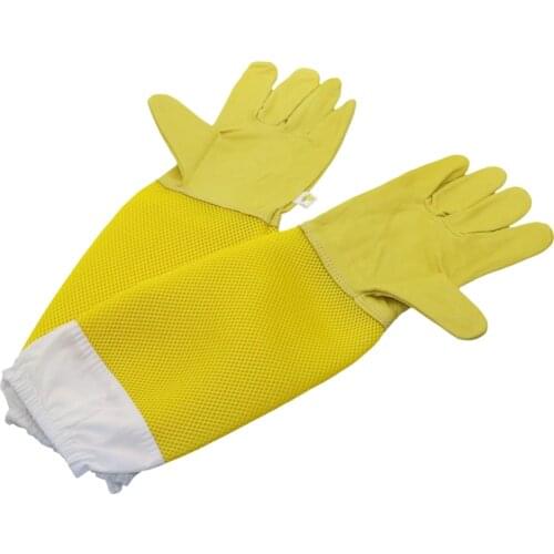 1 Pair Beekeeping Gloves Sheepskin Breathable Material Bee Tools Mesh Hollow Breathable Anti-bee Apiculture Gloves