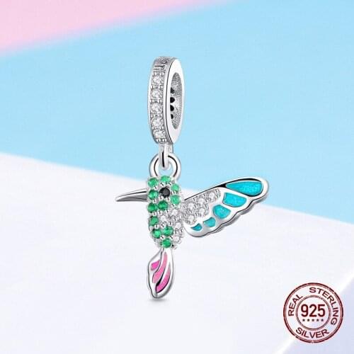 Colorful Zircon Kingfisher Pendant fit Original Pandora Bracelet Charm Necklace Beads 925 Sterling Silver Jewelry Gift Making