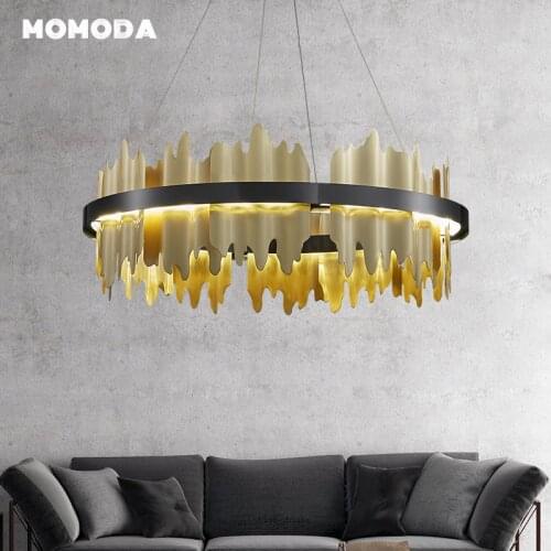 Luxury Copper LED Chandeliers Lighting Modern Stainless Steel Round Long Pendant Hanging Lamps Bedroom Living Room Lights Lustre