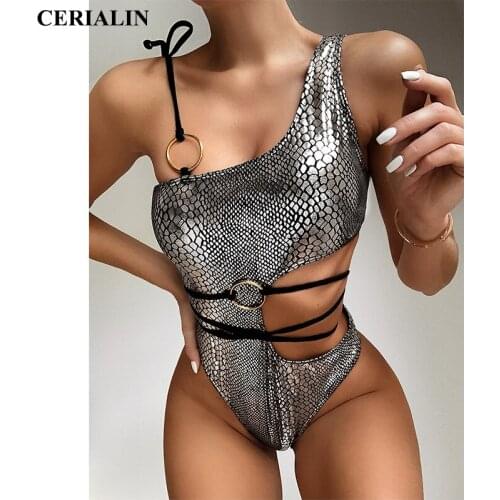 Explosive Snake Pattern Sexy Women Bikini One-piece Swimsuit New Hollow One Shoulder Swimming Suit Fashion Beachwear Swimwear