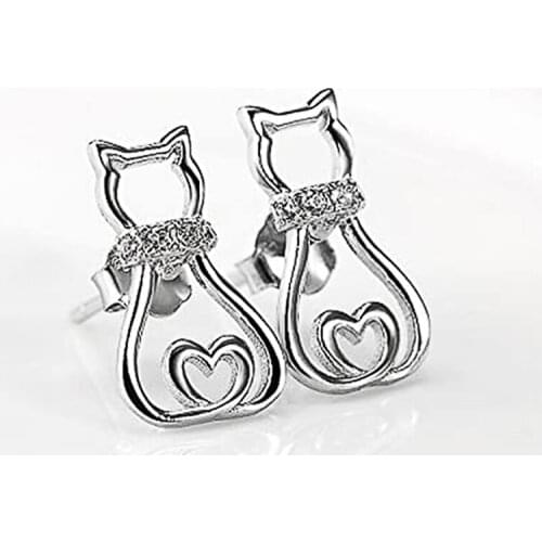 Huitan Cute Cat Stud Earrings for Girls Simple Stylish Design Versatile Women Accessories Teens Fancy Gift Fashion Jewelry Bulk