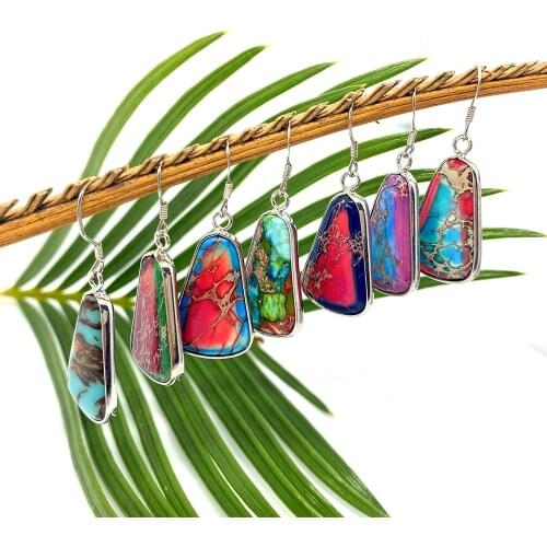 Irregular Natural Stone Earrings for Women Color Edging Craft Pendant Earrings Girl Party Jewelry Gift China Retro Moda 2021