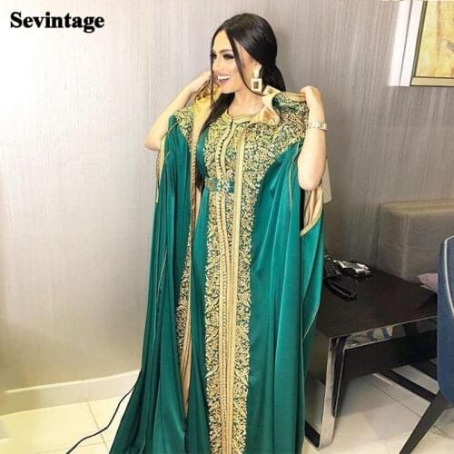 Sevintage 2 Pieces Moroccan Caftan Satin Long Evening Dress Appliques Lace Muslim Prom Gowns Dubai Arabic Women Party Dresses