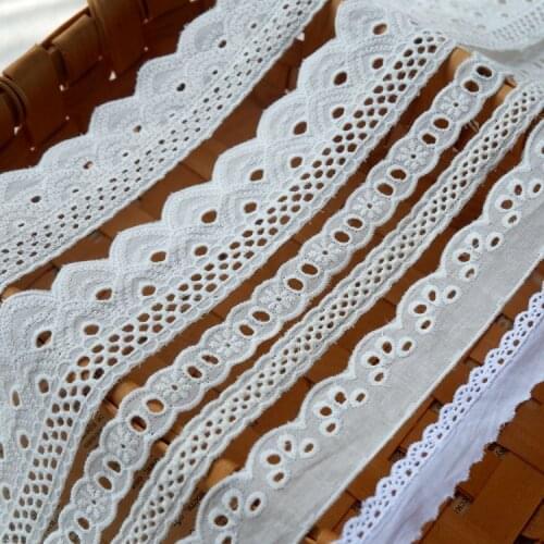 5Y-15Yard Pure Cotton Cloth Hollow Embroidery Lace Trim Fabric DIY Collar Childrens Dress Garment Stitching Home Accessories