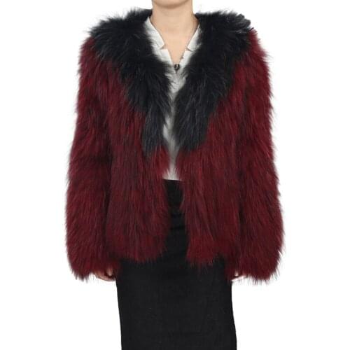 Thick Warm Fur Coat Long Sleeve Furry Winter Women Raccoon Fur Knitted Contrast Color Casaco De Pelinho Outerwear Blousons
