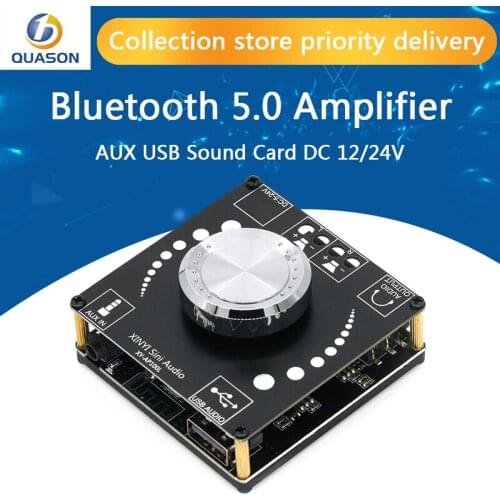 XY-AP100L 100WX2 Bluetooth 5.0 Stereo Amplifier Board AUX USB Sound Card Digital Power Amp Amplificador DC 12V 24V