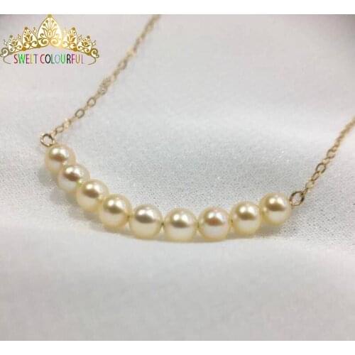 Japan imported natural seawater aokya 3-4MM Canary yellow Pearl 18K Necklace