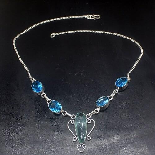 Hermosa Jewelry Attractive Design Shiny BlueTopaz Silver Color Women Ladies Gifts Pendant Necklace Chain 44cm 20213476