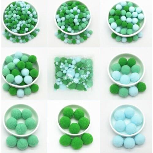 Green Blue Mixed Pompom Fur Balls DIY Soft Pom Poms Crafts Pompones Wedding Decoration Glue on Cloth Accessories 8mm To 30mm 20g