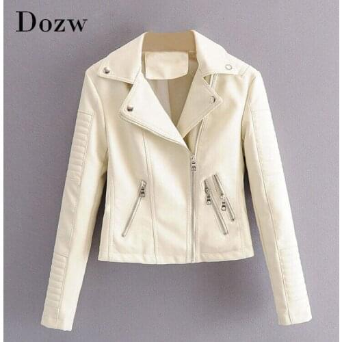 Lady Pu Leather Jacket Streetwear Long Sleeve Solid Coat Female Zipper Pleated Short Tops Outerwear 2020 Spring Autumn