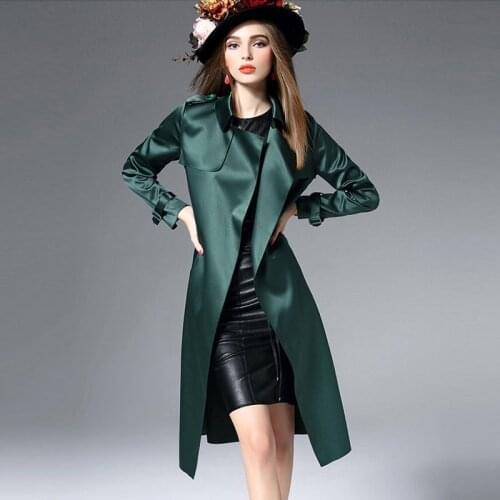 2020 Spring Fall Womens Clothes , Woman Green Black Epaulet Long Trench Coat , 5xl 6xl Auutumn Elegant Coats for Women