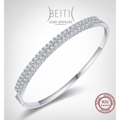 Beitil Sparkling Two Rrows Clear Zircon Fine 925 Sterling Silver Bracelets For Women Wedding Engagement Fine Female Jewelry