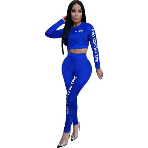 Adogirl Letter Offset Print Women Set Long Sleeve Crop Tops Pencil Pants Two Pieces Set Tracksuits Casual Sporty Fitness Outfits