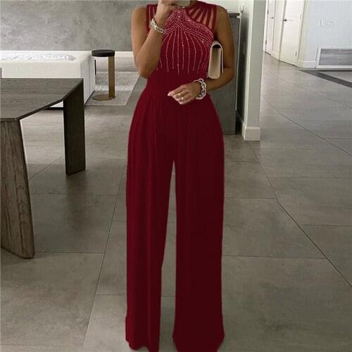Summer Women Jumpsuit Office Lady Fashion Elegant Bodysuit Romper Sleeveless Streetwear Wide Leg Hollow Out Female Playsuit 2021