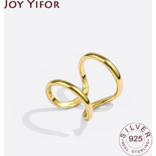 925 Sterling Silver Irregular Handmade Ring for Women Creative Geometric Wide Anillos Jewelry Gift Size Double Layers Adjustale