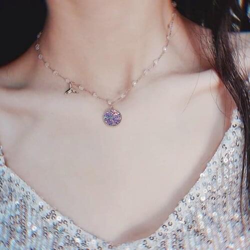 New Mermaid Tears Necklace For Women Super Fairy Sequin Pearl Crystal Necklaces Temperament Clavicle Chain Choker Jewelry Gift