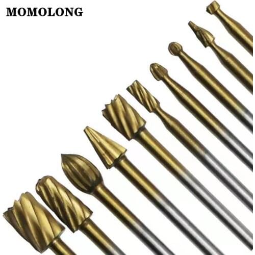 10pcs Wood Rotary Milling Rotary File Cutter Titanium Routing Woodworking Carving Carved Knife Cutter Tools Carpenter