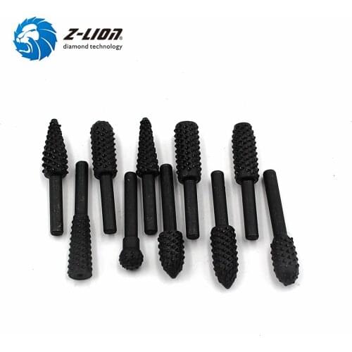 Z-LION 10Pcs 6.3mm Round Shank Rotary Rasp Set Wood Working Grinding Drill Bits Rotary File Cutter Set