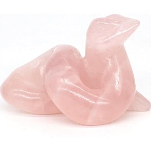 2" Snake Statue Natural Gemstone Rose Quartz Crystal Hand Carved Craft Reiki Healing Figurine Home Decor