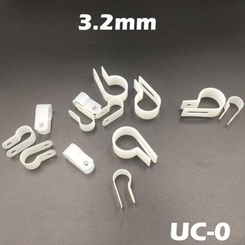 200pcs UC-0 3.2mm 1/8" White Plastic Nylon Wire Hose Tube Fansten R-Type Fixed Cable Tie Mount Organizer Holder R Clip Clamp