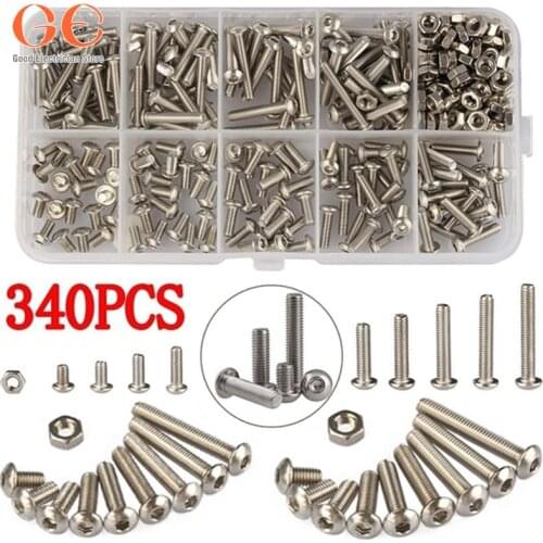 340PCS/SET M3 Stainless Steel Hex Socket Screws Nut Set With Box nut sock metic nut and bolt assortment thumb screw m3 color