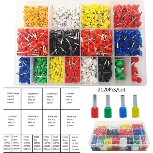 460/700/1250pcs Insulated Ferrules Terminal Block Cord Sleeve Terminal E0508 E7508 E1008 E1508 E2508 car wires crimp terminals