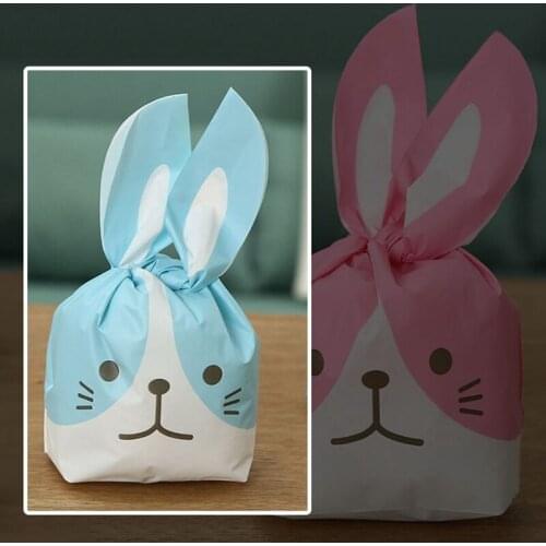 50pcs Biscuits Snack Baking Package Food Bag Cute Rabbit Ear Cookie Bags Self-adhesive Bags Wedding Candy Gift Party Supplies