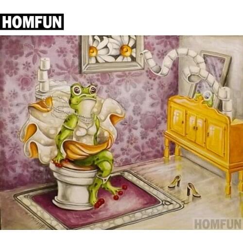 HOMFUN Full Square/Round Drill 5D DIY Diamond Painting "Frog toilet" 3D Embroidery Cross Stitch 5D Home Decor Gift A00618