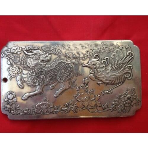 Amuleto de plata tibetano Fénix Kirin antiguo exquisito 135g