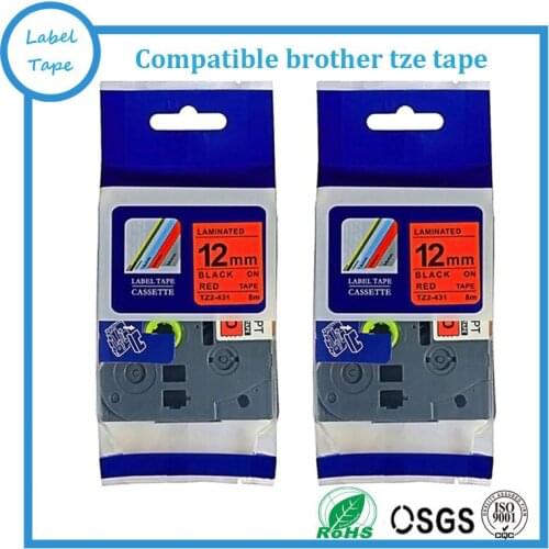 Free shipping 10pcs/lot Tze431 Tze-431 Tze 431 12mm tz tape Compatible Brother P touch black on red tape label tapes