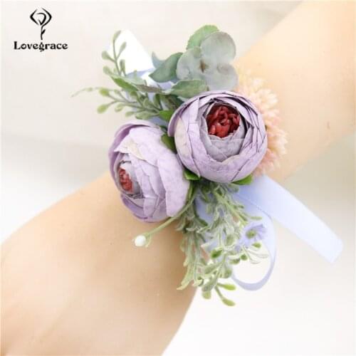 Bridesmaids Hand Wrist Flower Bracelet Wedding Boutonniere Groomsmen Sisiter Brooch Corsages Wedding Dress Boutonniere Accessory