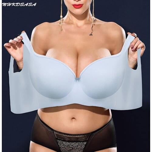 NHKDSASA Womens Beauty Back Smoothing Unlined Minimizer Bra Female BH Seamless Push Up Underwire Comfort Plus Size Bra 34 46