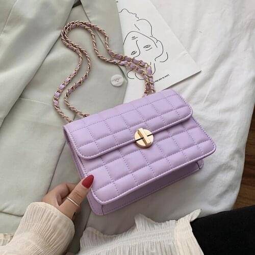 Purple Lattice PU Leather Crossbody Bags For Women 2021 Simple Ladies Brand Trend Travel Chain Shoulder Handbags Designer