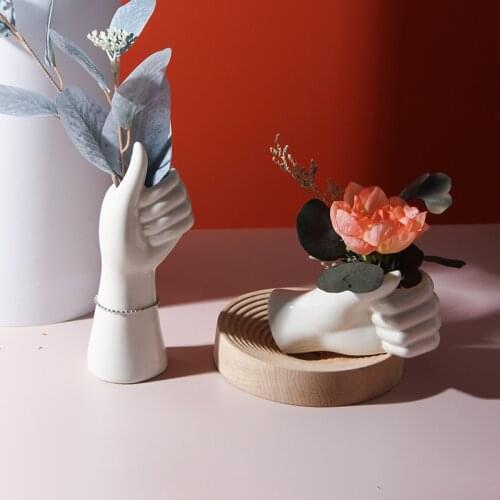White Glazed Ceramic Hand Vases Nordic Home Decoration Creative Decorative Flower Vase Filler Table Ornament Gift For Girl Women