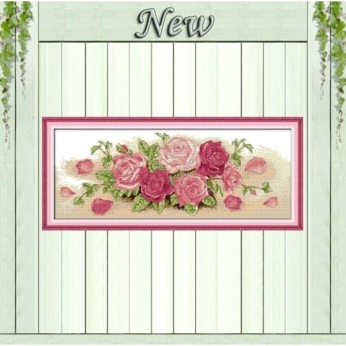 Pink rose flowers love diy painting counted printed on canvas DMC 14CT 11CT Chinese Cross Stitch kits Needlework Embroidery Sets