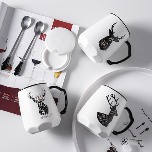 Ceramic Cup with Lid Spoon Household Large Capacity Mug Cute Couple Cup Suit Trend Cup Women Mugs Coffee Cup Cups and Mugs Wine