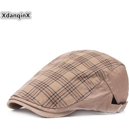 XdanqinX Lattice Cotton Cloth Retro Womens Beret Adjustable Vintage Mens Tongue Caps Multicolor Couple Sports Cap Snapback Cap