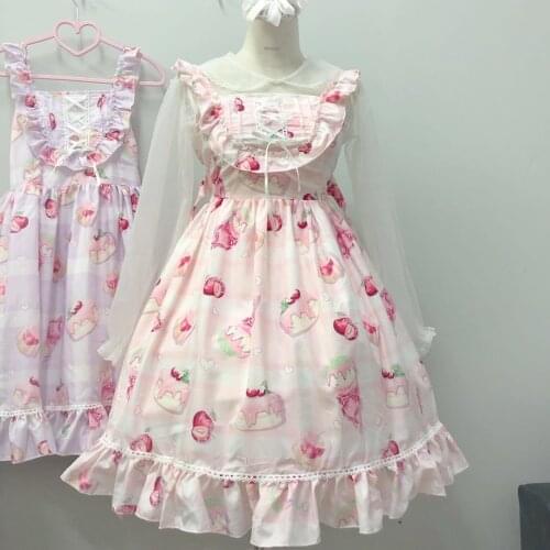 Summer Womens Clothing Japanese Soft Girl Kawaii Design Cherry Dessert Lolita Tea Party Dress Jsk Sleeveless Dress Female