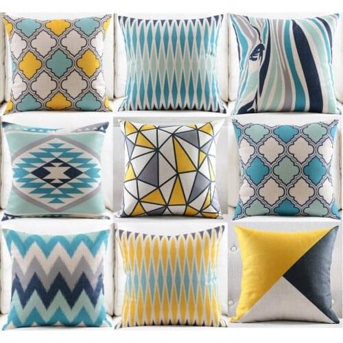 Morocco Tile Rug Pattern Cushion Cover Modern Geometric Triangles Plaids Zebra Stripes Cushion Covers Linen Cotton Pillow Case