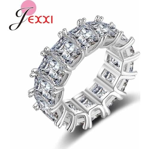 Trendy White Clear Zircon Jewelry Fashion Wide Crystal Ring for Women Female Birthday Gift Solid 925 Sterling Silver Anel