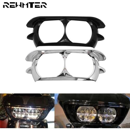 Motorcycle Black/Chrome Dual Headlamp Headlight Fairing Trim Cover Bezel For Harley Touring Road Glide FLTRX FLTRXS 2015-2019