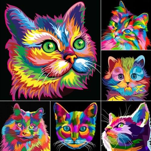 FSBCGT Coloring Animal Cat Set Oil Painting By Numbers Acrylic Paints Drawing On Canvas Wall HandPainted Home Decor