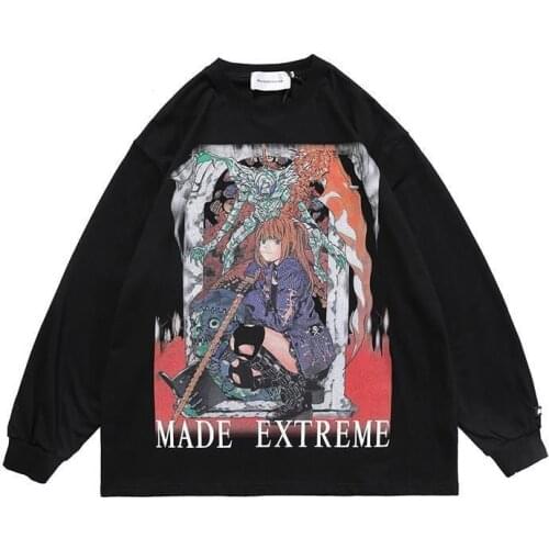 2021 new cartoon girl print oversized top mens trend street two-dimensional loose hip-hop Harajuku long sleeve t-shirt women