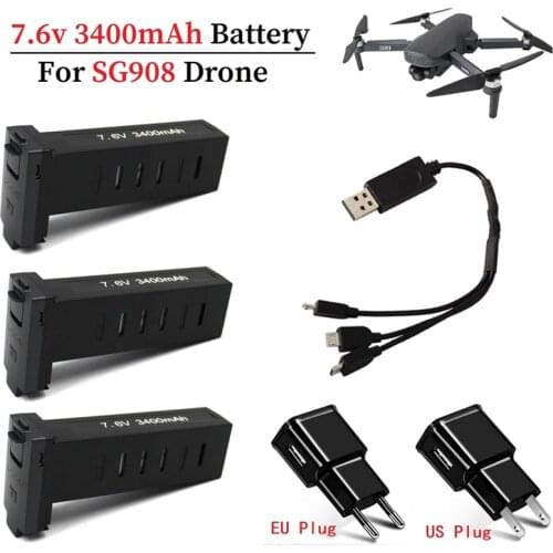 Original 7.6V Battery and charger for sg908 RC drone 7.6V 3400MAH Lipo battery accessories sg908 GPS broomless 5G Wifi PFV