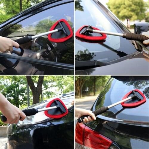 Plastic Brush + 2 Towel Heads Auto Glass Cleaner Windshield Car Wash Brush Dust Long Handle Car Cleaning Care Tools