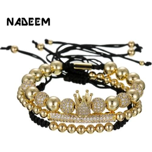 Drop Shipping Hip Hop CZ Polygon Ball Tube Crown mm Copper Beads Macrame Bracelets & Bangles Set Luxury Brand Women Men Jewellry